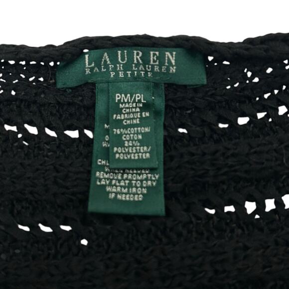 Lauren Ralph Lauren Asymmetrical Black Crochet Knit Tassel Fringe Poncho Shawl - Picture 9 of 10